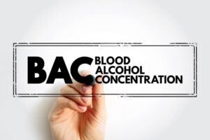 BAC (Blood Alcohol Concentration) - A measure of alcohol in the blood as a percentage, represented by an acronym text stamp concept.